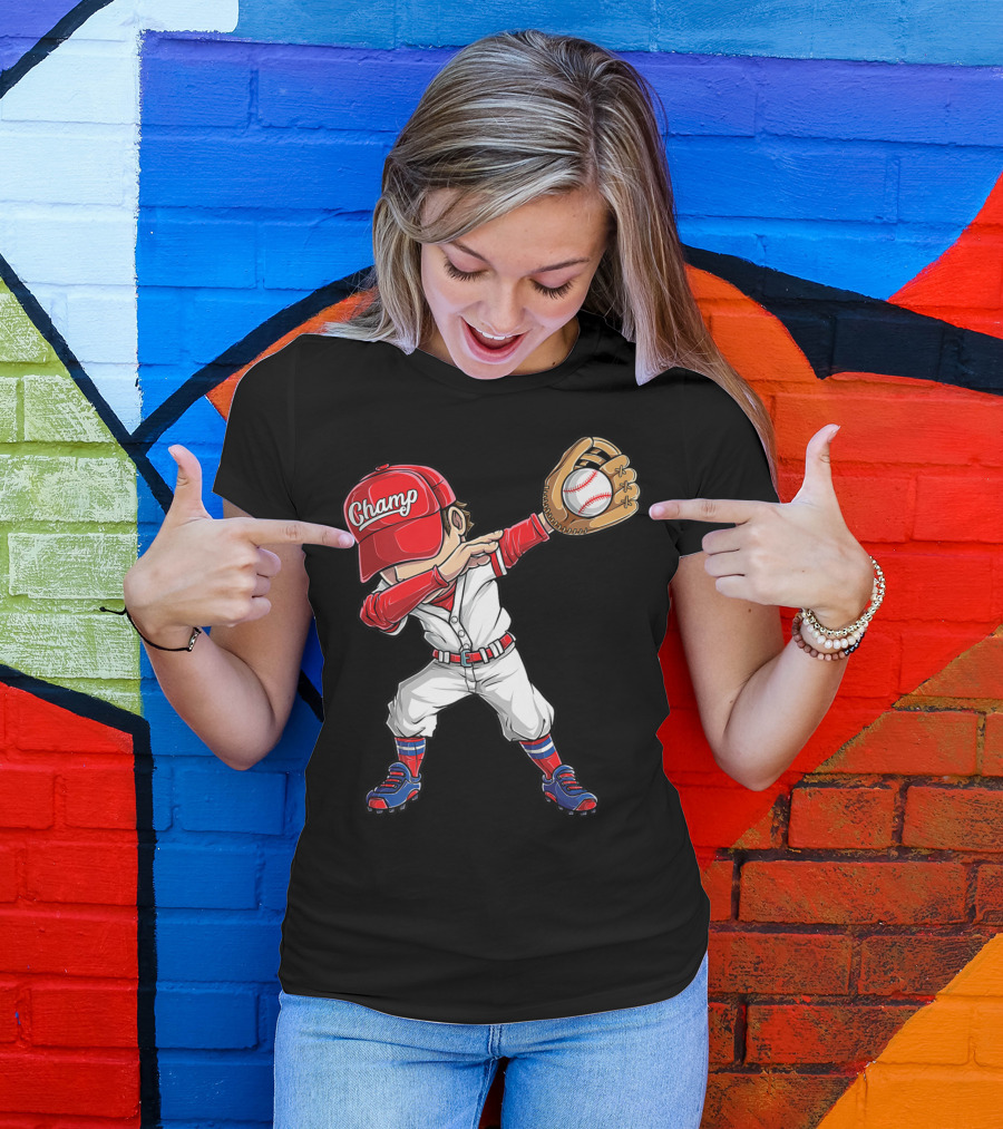 Baseball Player Dabbing Dance Champ Hat Gloves Funny Dab T-Shirt
