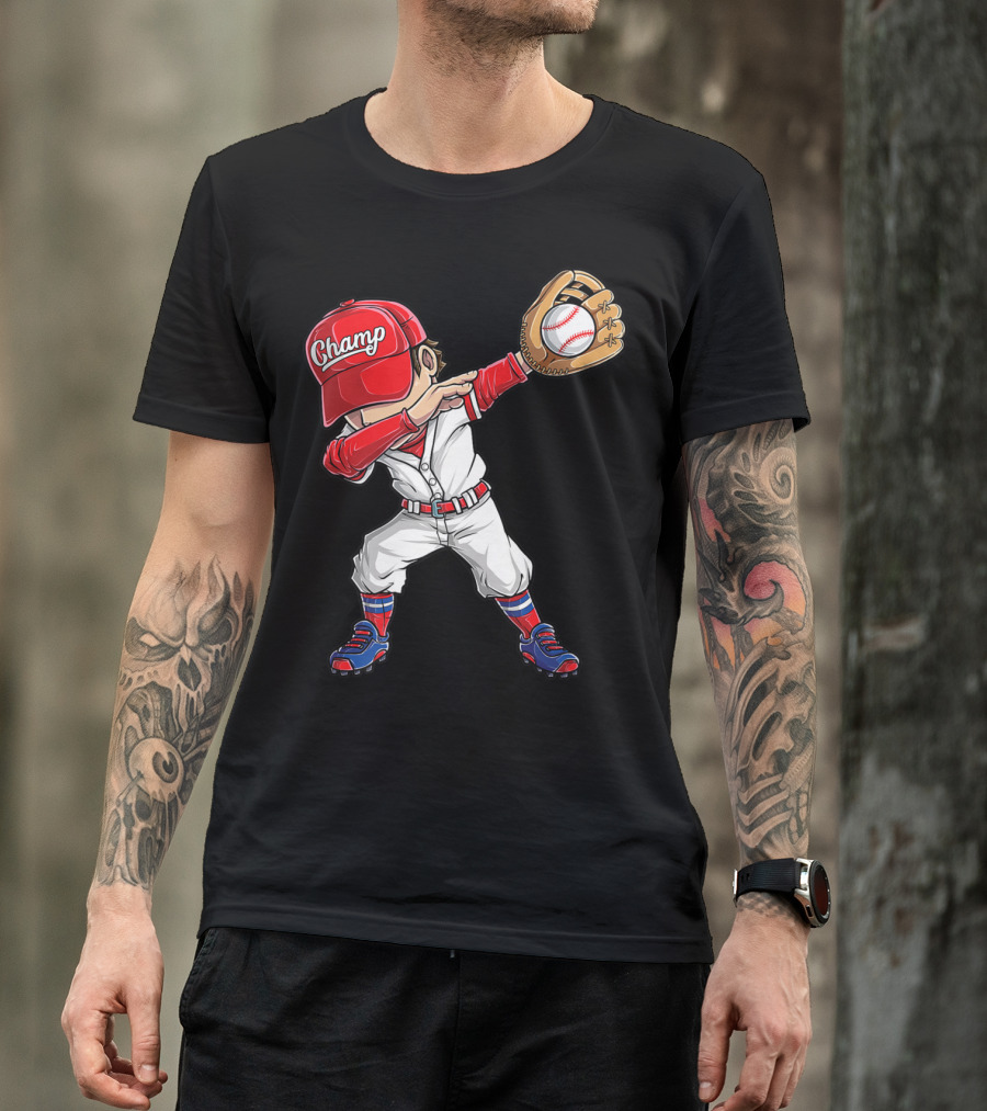 Baseball Player Dabbing Dance Champ Hat Gloves Funny Dab T-Shirt