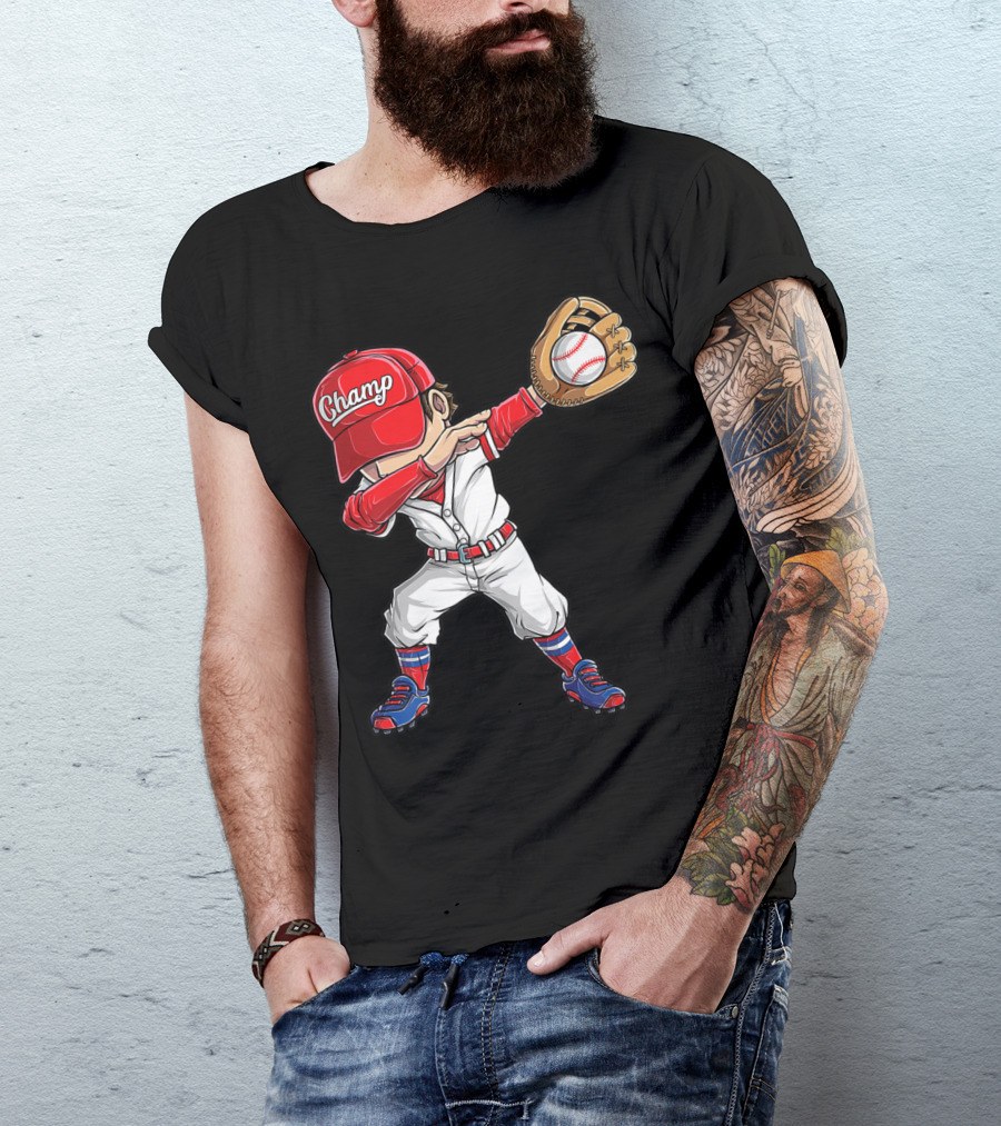 Baseball Player Dabbing Dance Champ Hat Gloves Funny Dab T-Shirt