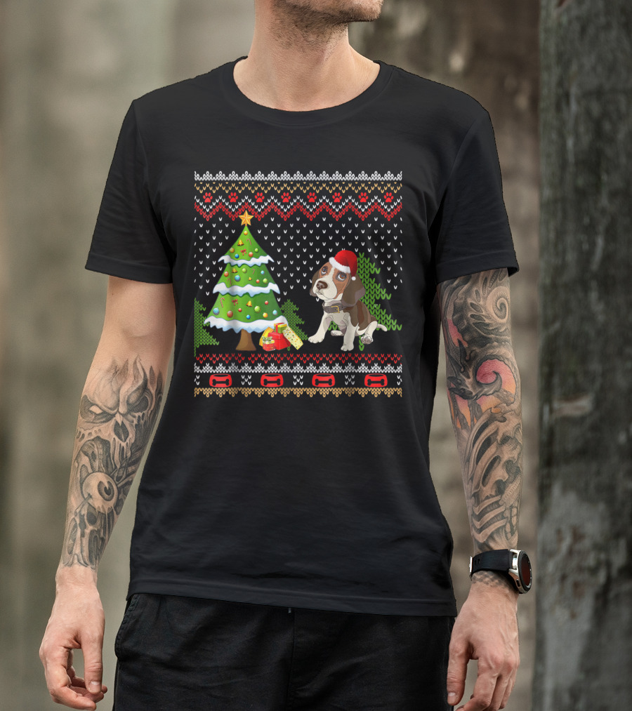 Beagles Santa Christmas UglyDog Festive Sweater Tree Snowflakes T-Shirt
