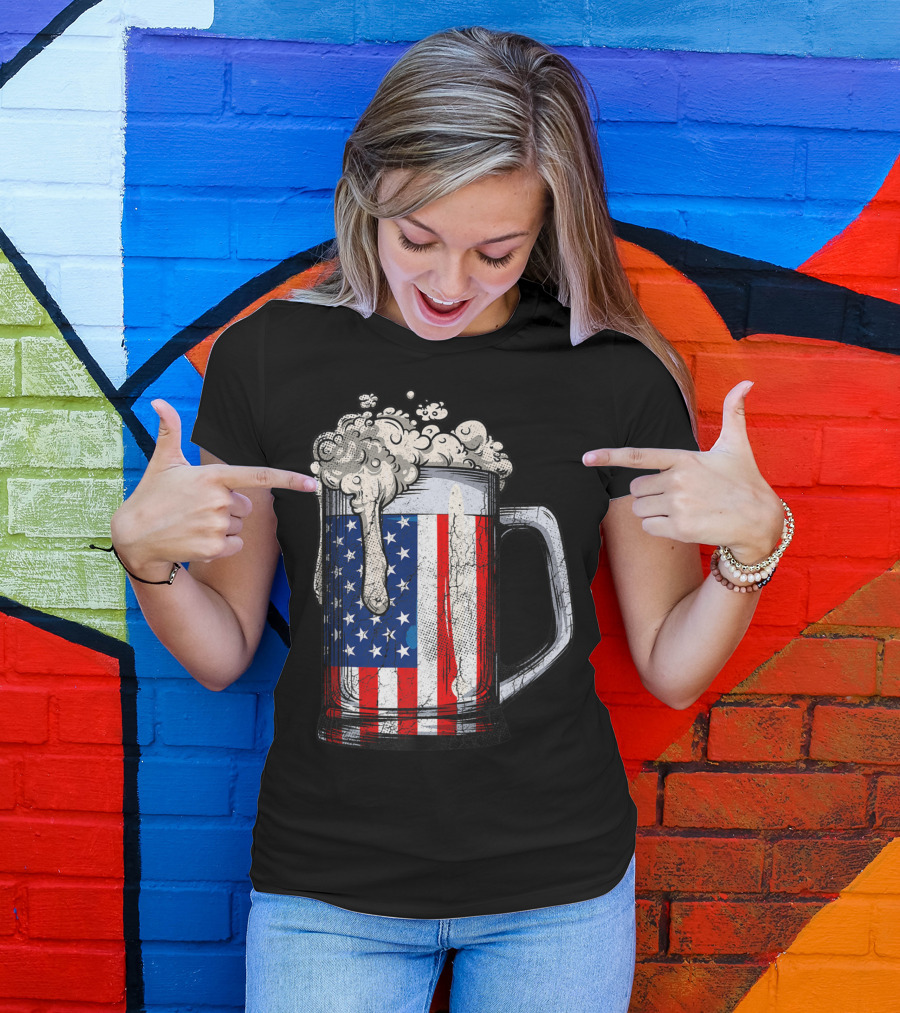 Beer Mug American Flag 4th Of July USA Patriotic T-Shirt