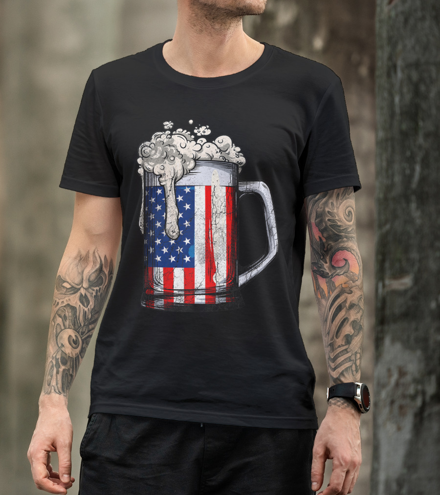 Beer Mug American Flag 4th Of July USA Patriotic T-Shirt