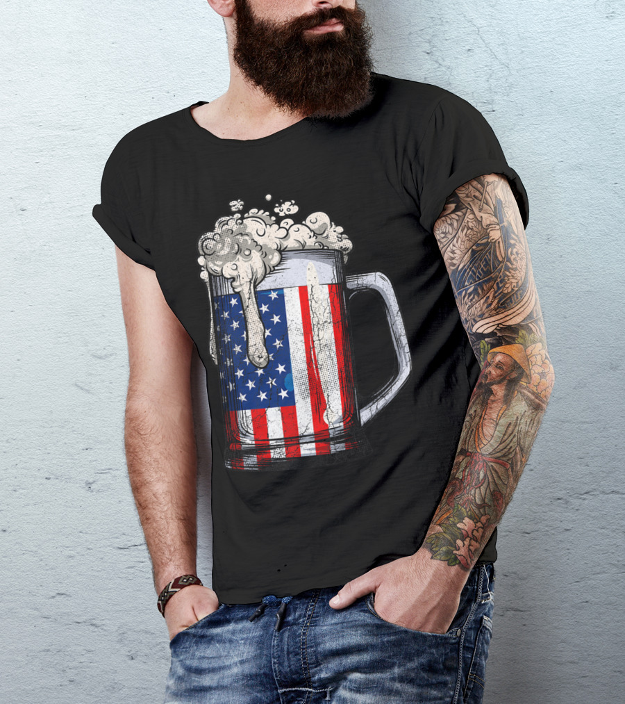 Beer Mug American Flag 4th Of July USA Patriotic T-Shirt