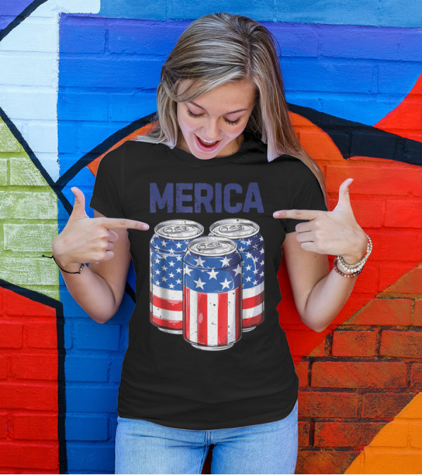 Merica Beer Cans American Flag 4th Of July T-Shirt