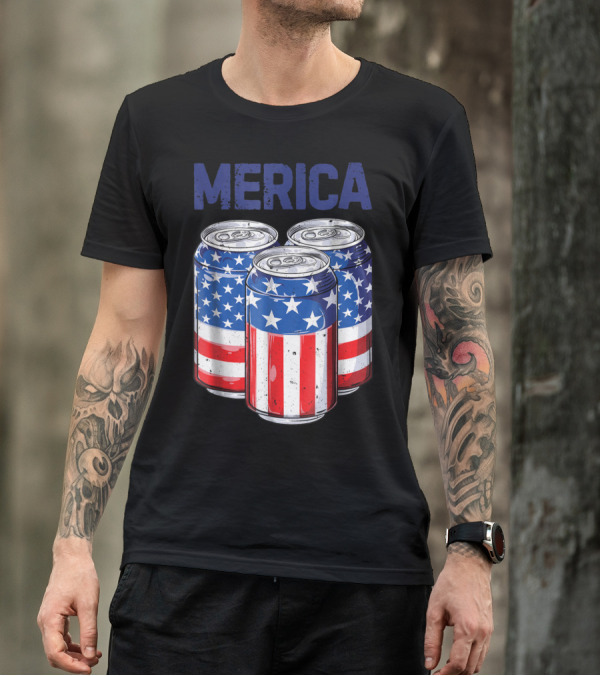 Merica Beer Cans American Flag 4th Of July T-Shirt