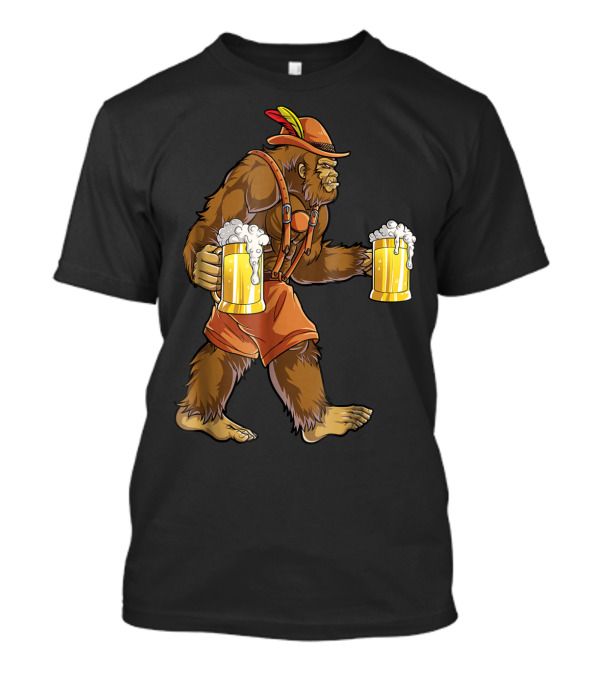 Bigfoot Lederhosen Oktoberfest Prost Beer Mug Bavarian Hat T-Shirt