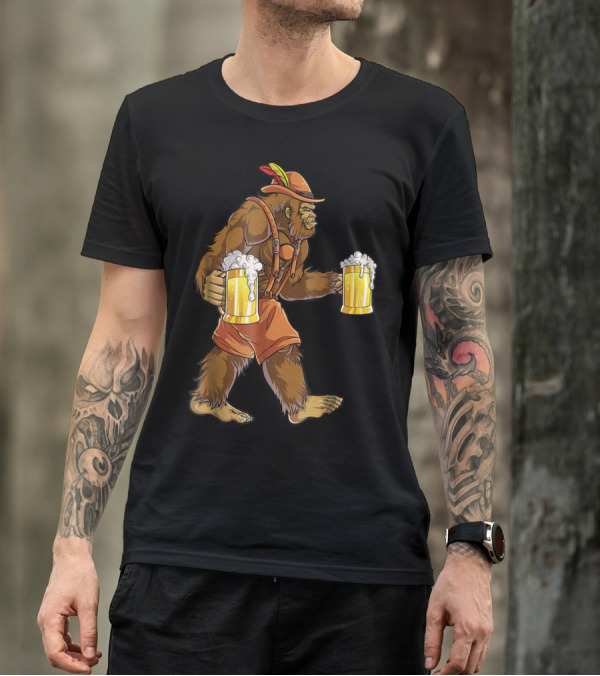 Bigfoot Lederhosen Oktoberfest Prost Beer Mug Bavarian Hat T-Shirt
