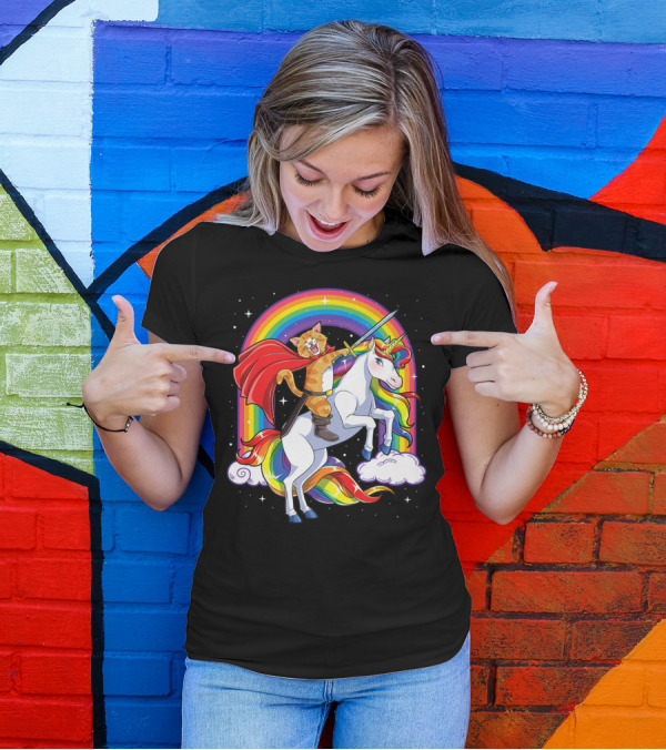 Cat Unicorn Kids Space Galaxy Caticorn Rainbow Hero Adventure T-Shirt
