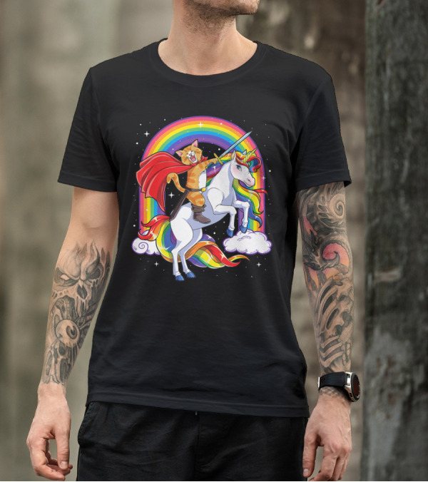 Cat Unicorn Kids Space Galaxy Caticorn Rainbow Hero Adventure T-Shirt