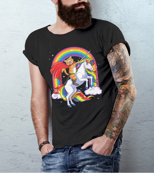 Cat Unicorn Kids Space Galaxy Caticorn Rainbow Hero Adventure T-Shirt