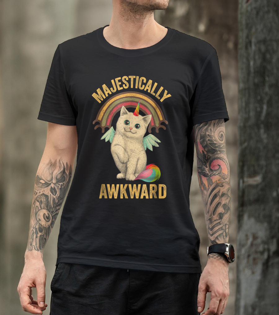 Majestically Awkward Caticorn Cat With Rainbow Wings T-Shirt