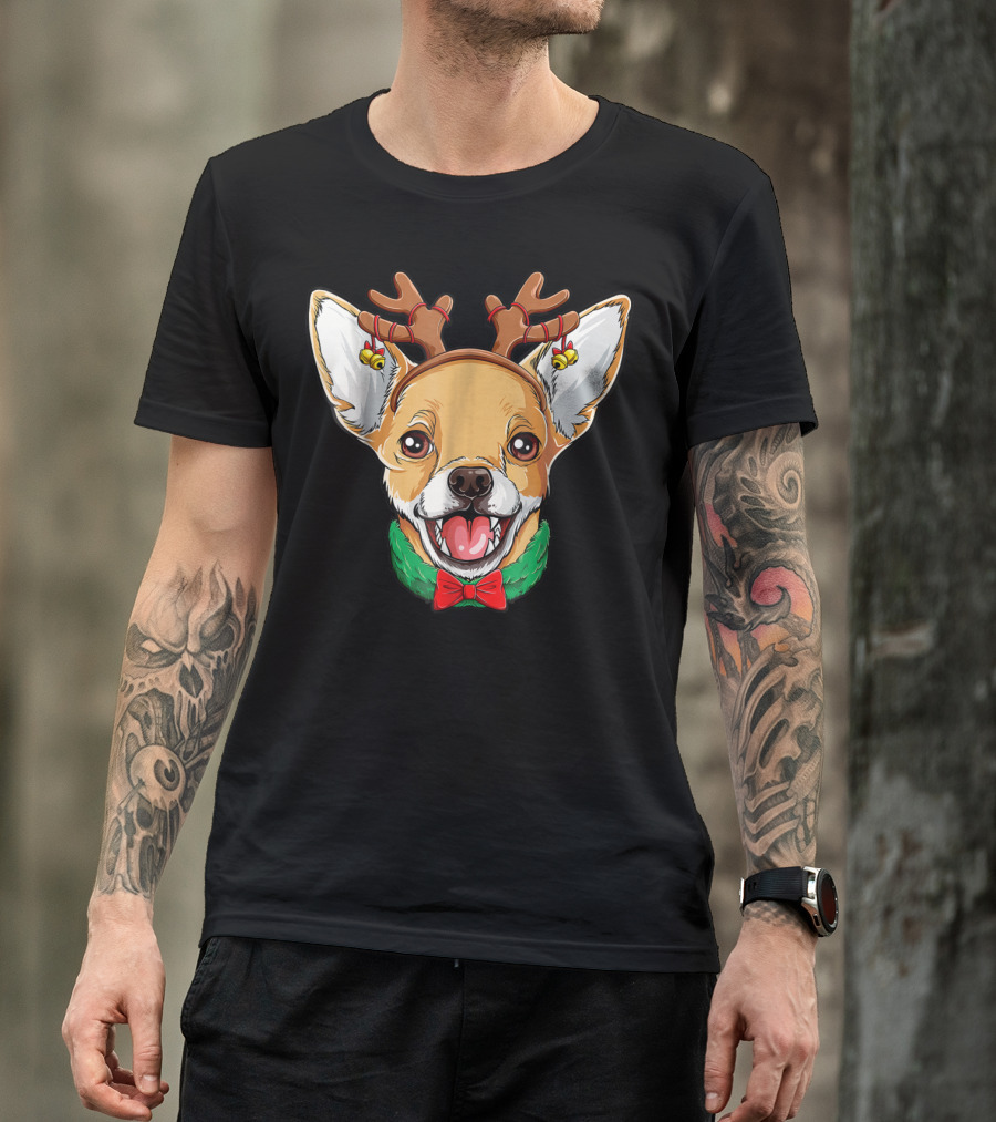 Chihuahua Christmas Reindeer Antlers Bowtie Dog Xmas LC T-Shirt