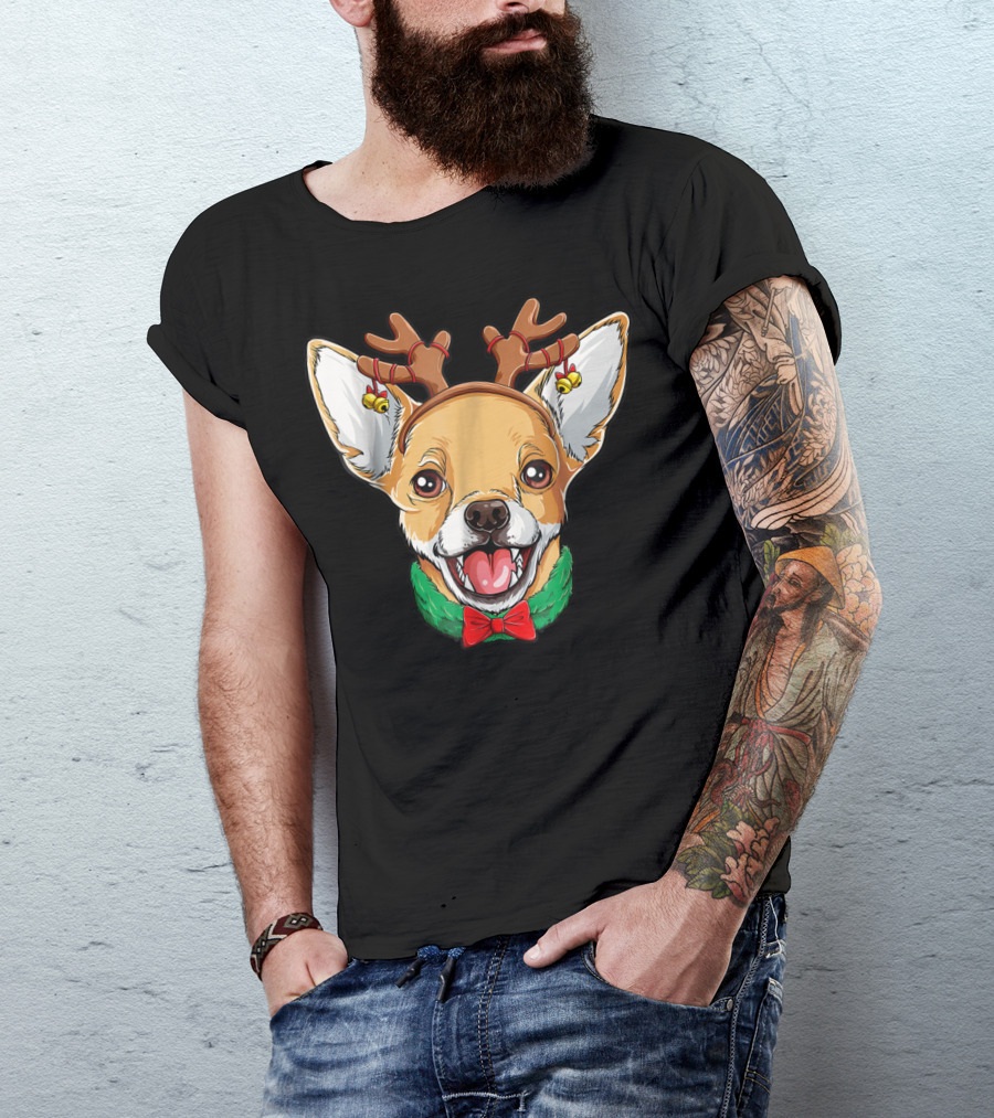 Chihuahua Christmas Reindeer Antlers Bowtie Dog Xmas LC T-Shirt