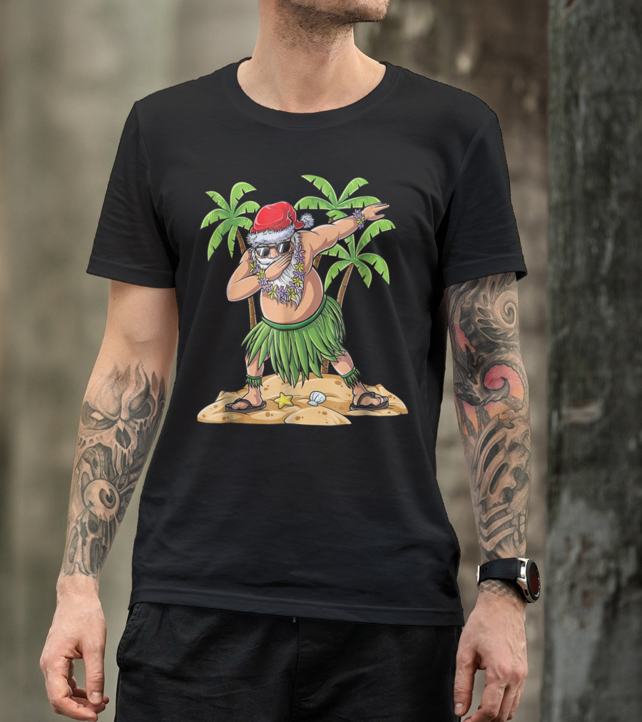 Dabbing Santa Christmas In July Kids Hawaiian Palm Trees Beach Holiday T-Shirt