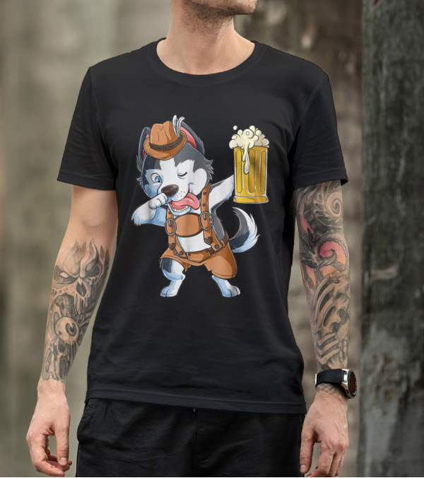 Dabbing Siberian Husky Oktoberfest Lederhosen Beer Mug T-Shirt