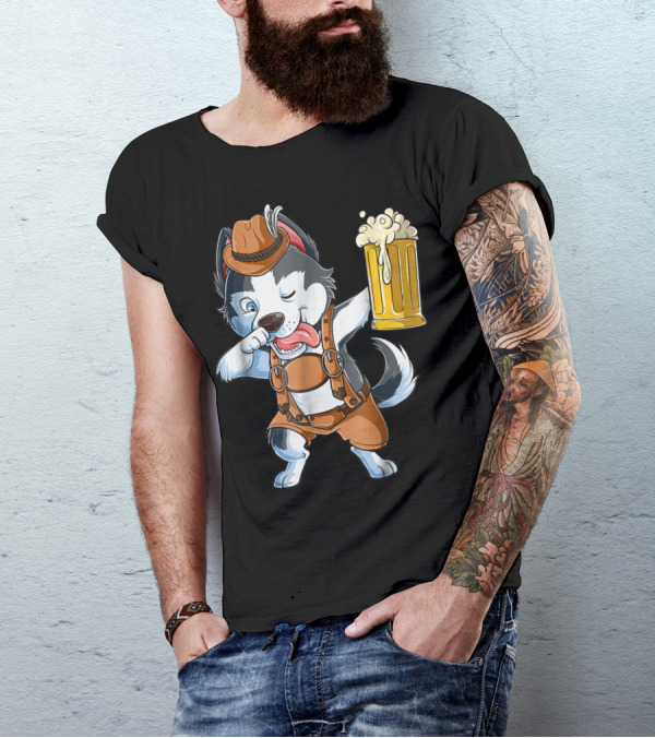 Dabbing Siberian Husky Oktoberfest Lederhosen Beer Mug T-Shirt