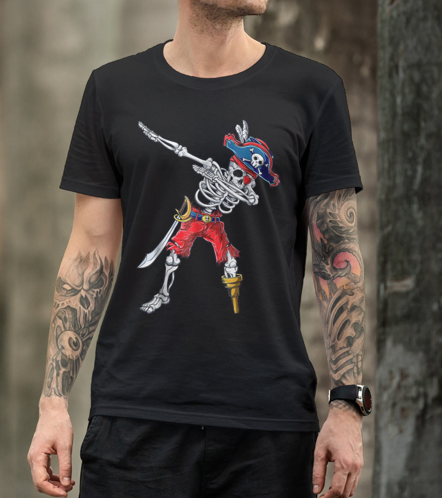 Skeleton Pirate Dabbing In Red Pants And Tricorn Hat With Sword T-Shirt