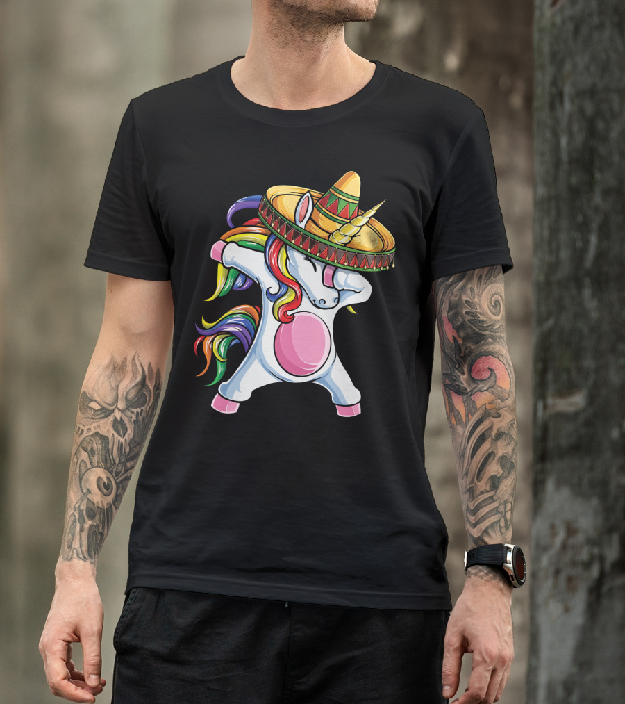 Dabbing Unicorn Rainbow Sombrero Cinco De Mayo T-Shirt