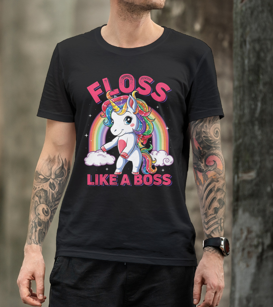 Floss Like A Boss Rainbow Unicorn Girls Squad T-Shirt
