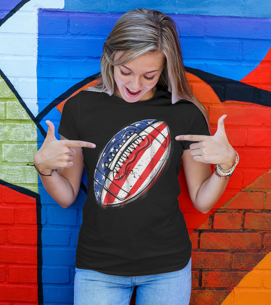 American Flag Football Fourth Of July T-Shirt