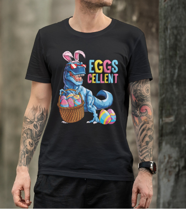 Easter Bunny Dinosaur Rex EGGScellent Basket Of Eggs T-Shirt