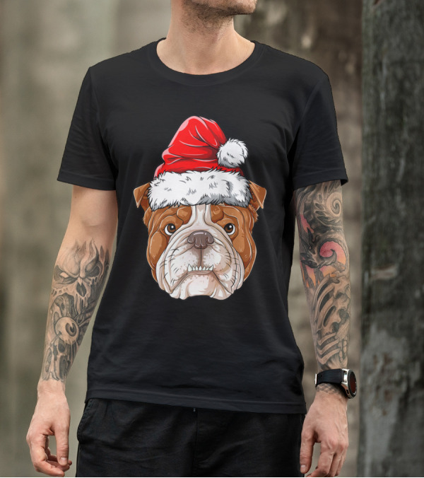 English Bulldog Santa Christmas Boys Kids GB Holiday Bulldog T-Shirt