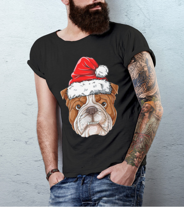 English Bulldog Santa Christmas Boys Kids GB Holiday Bulldog T-Shirt