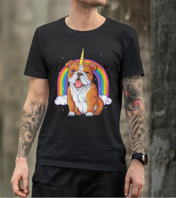 English Bulldog Unicorn Rainbow Space Galaxy T-Shirt