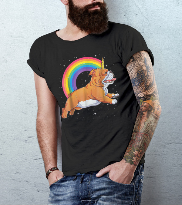 English Bulldog Unicorn Kids Space Rainbow Galaxy T-Shirt