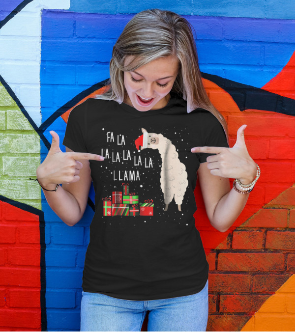 Fa La La La La La Llama Christmas Gifts Santa Hat T-Shirt