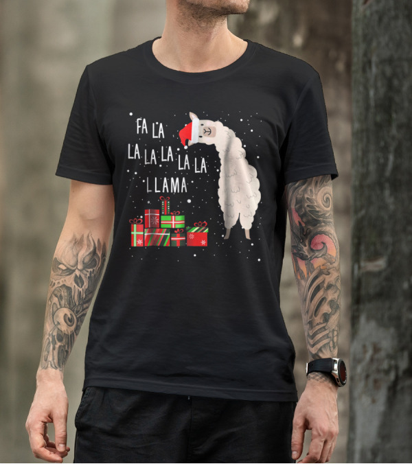 Fa La La La La La Llama Christmas Gifts Santa Hat T-Shirt