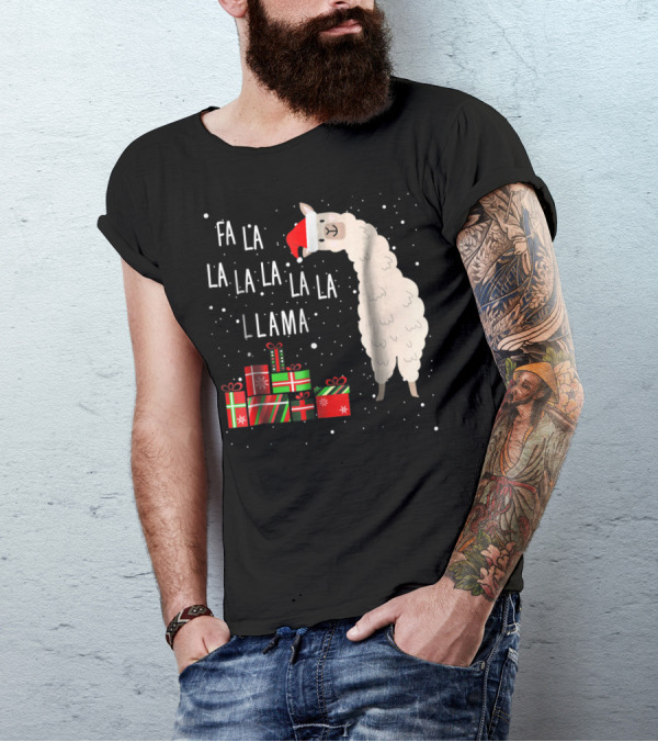 Fa La La La La La Llama Christmas Gifts Santa Hat T-Shirt