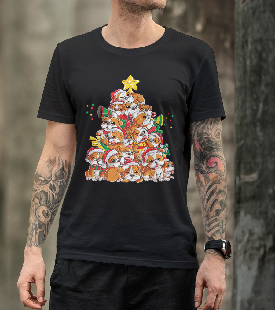 English Bulldog Christmas Tree Holiday Festive Boys T-Shirt