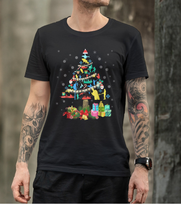 Fishing Christmas Pine Tree Santa Holiday Gift Presentation T-Shirt