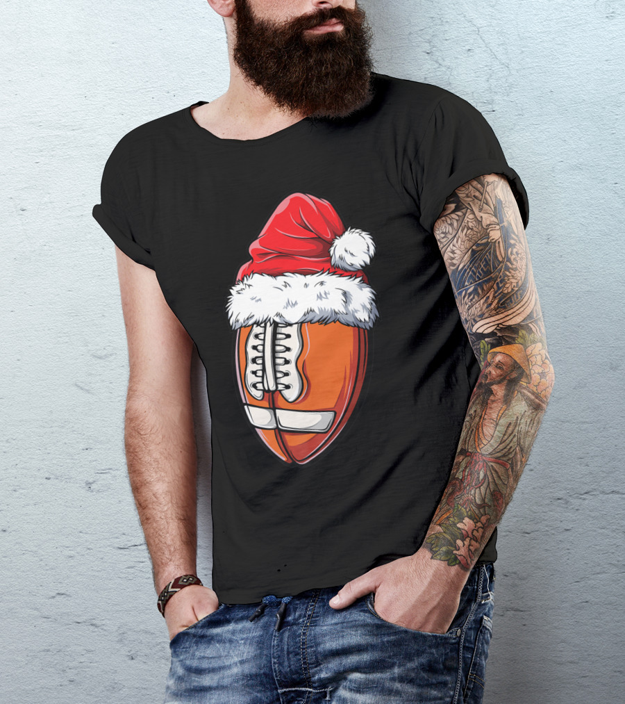Football Ball Santa Hat Christmas Boys Xmas Football T-Shirt