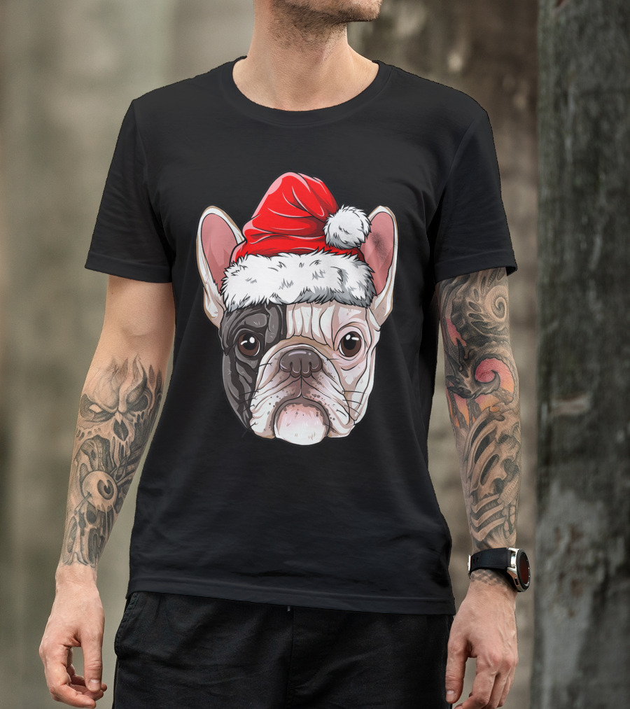 French Bulldog In Santa Hat Christmas T-Shirt