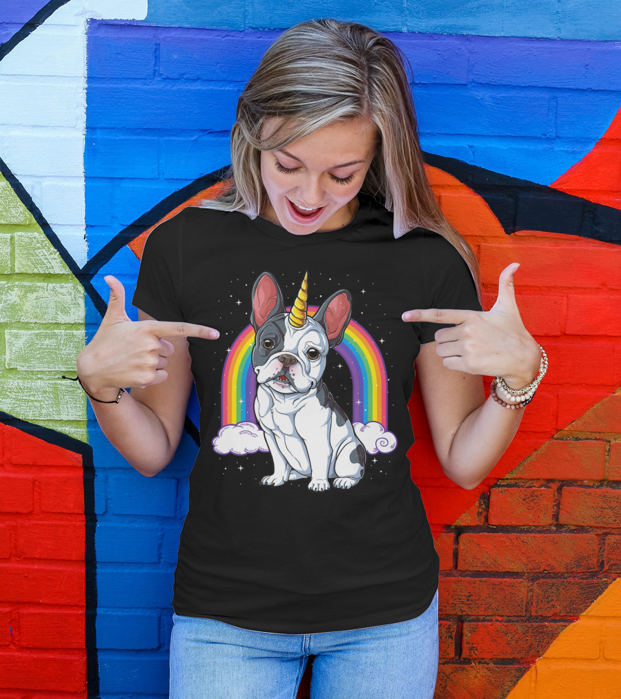 French Bulldog Unicorn Rainbow Space Galaxy Kids T-Shirt
