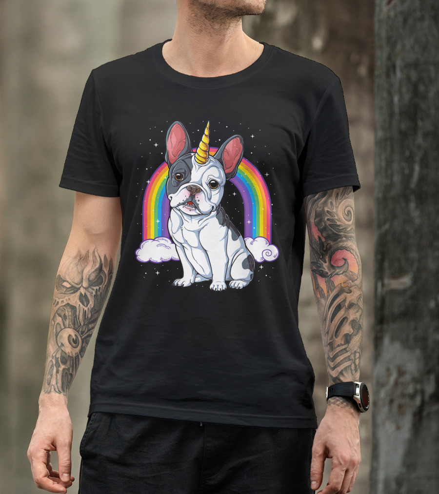 French Bulldog Unicorn Rainbow Space Galaxy Kids T-Shirt