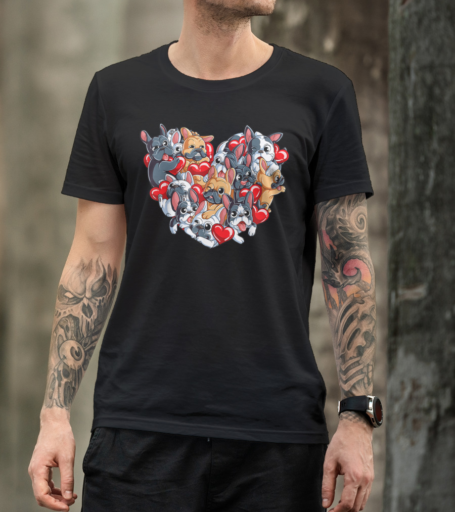 French Bulldog Heart Valentines Day T-Shirt