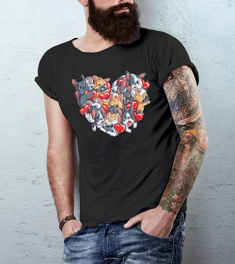 French Bulldog Heart Valentines Day T-Shirt