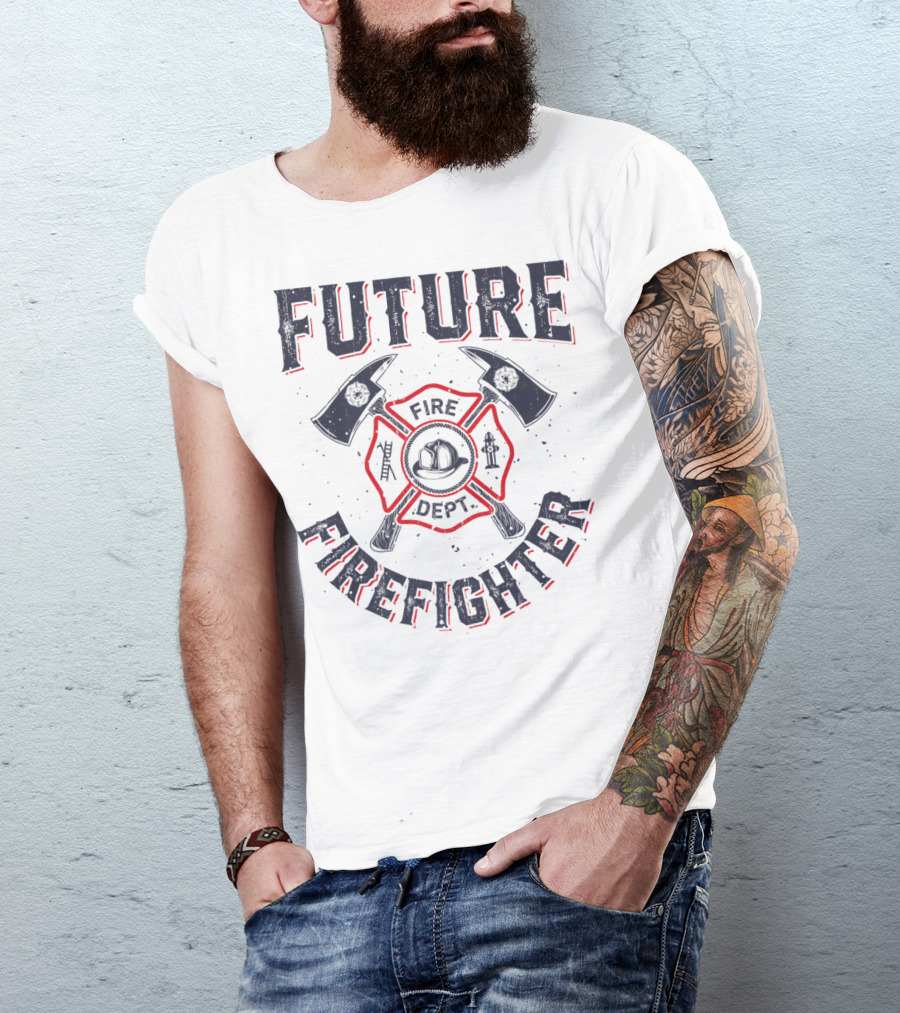 Future Firefighter Kids Boys Youth Men Funny Fire Dept Maltese Cross Axes T-Shirt