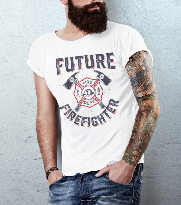 Future Firefighter Fire Dept Axe Emblem Kids Boys Youth Men T-Shirt