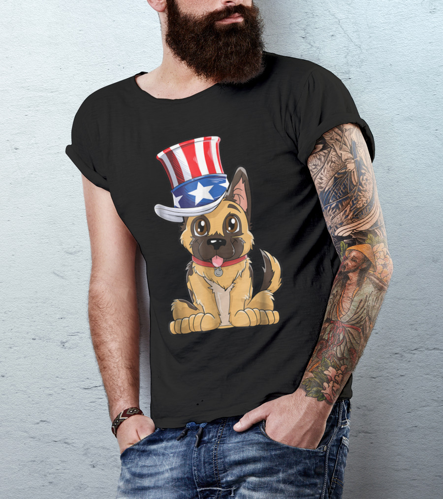 German Shepherd Uncle Sam 4th Of July Patriotic Dog In American Flag Hat T-Shirt
