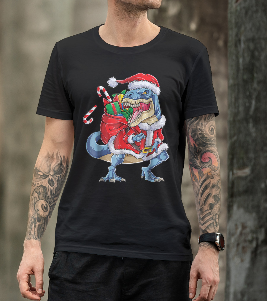 Santa Rex Dinosaur Christmas Boys Kids Xmas T-Shirt