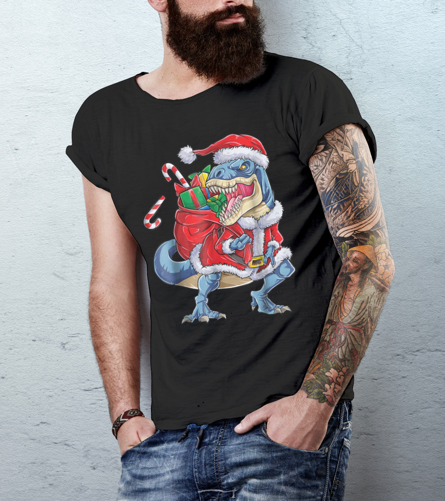 Santa Rex Dinosaur Christmas Boys Kids Xmas T-Shirt