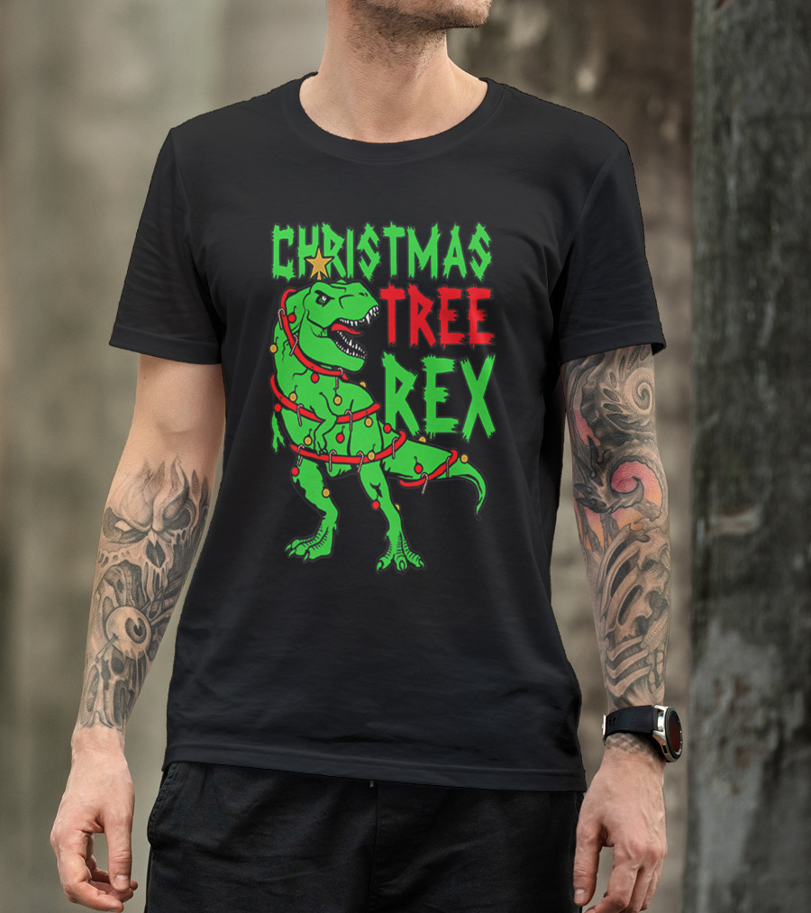 Christmas Tree Rex Dinosaur Boys T-Shirt