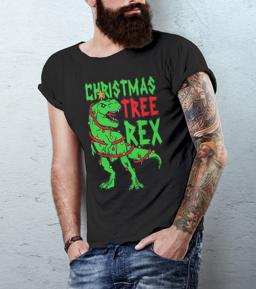 Christmas Tree Rex Dinosaur Boys T-Shirt
