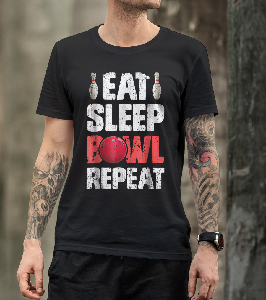 Eat Sleep Bowl Repeat Bowling Pin Red Ball Bowlers T-Shirt