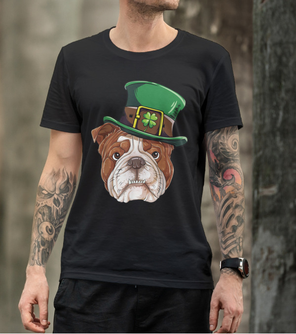 English Bulldog Wearing Leprechaun Hat St Patricks Day Dog T-Shirt