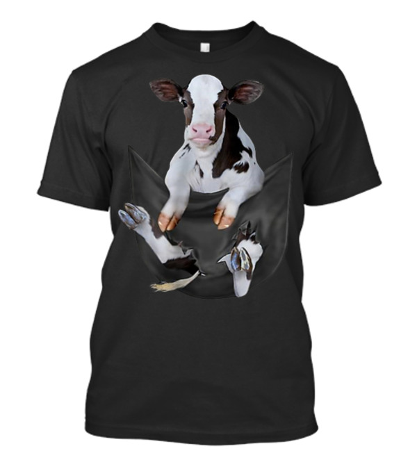 Funny Cow Peeking Out Of Pocket T-Shirt